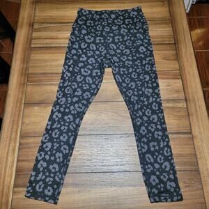 Rae Dunn. Black Cheetah Print Leggings w/ Pockets "Warrior" - Size Medium
